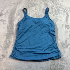 Aqua‎ Eve Tankini Swimsuit Top Womens Large Blue Adjustable Strap Shelf Bra Swim